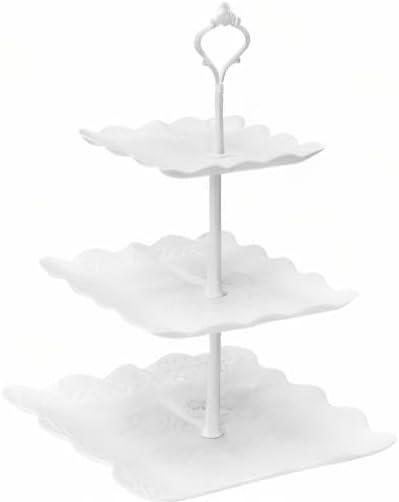 Coitak 3 Tier Cupcake Stand, Plastic Tiered Serving Stand, Square Dessert Tray for Tea Party, Birthday and Wedding (Pure White)