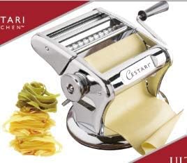 Cestari Ultimate Pasta Machine - Unique Patented Suction Base for No-Slip Use of Stainless Steel Pasta Roller Machine - 150 mm - Includes Pasta Cutter, Hand Crank, and Recipes