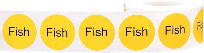 Yellow Fish Deli Labels, 1 Inch Round Circle Adhesive Stickers, 500 Food Rotation Labels Per Roll for Delis, Restaurants, Food Prep, and Kitchen Organization – Made in the USA