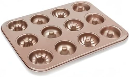 Beasea Donut Baking Pans, 1 Pack Nonstick Small Mini Doughnut Pans 12 Cavity Carbon Steel Bagel Oven Baking Tray Sheet