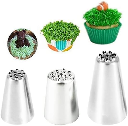 HLLMX 3 PCS Grass Cream Icing Piping Nozzles Tips Set Stainless Steel Pastry Tools Stainless Steel Russian Piping Tips DIY Decor BakingTool for Cake Cookies Decorating,Pastry Fondant