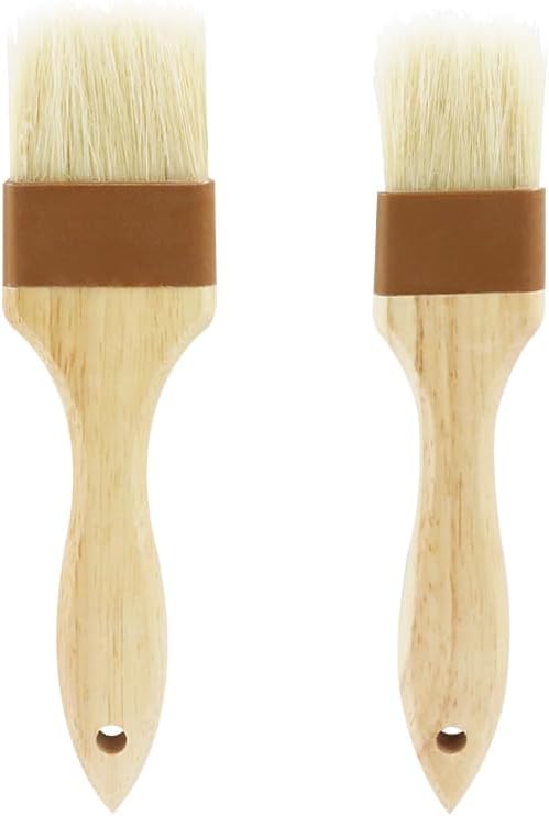 Waziaqoc 2 PCS Basting brush for Cooking, Natural Bristle Pastry Brush, Wooden Handle Basting and BBQ Brushes for Baking,Easy Clean Butter Brush,Sturdy Kitchen Culinary Utensil (1 1/2 Inch, 2 Inch)