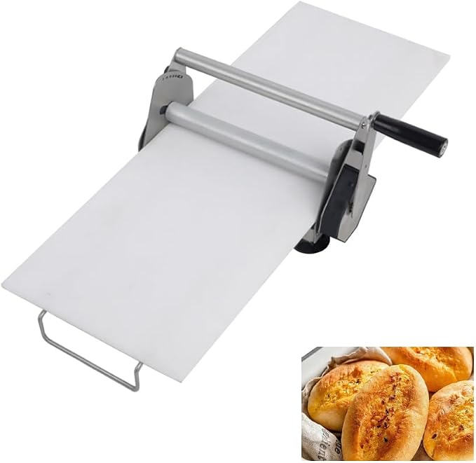 304 Stainless Steel Fondant Dough Sheeter with 23.62" x 11.81" Sheeter Board, fondant non-stick roller, Manual Dough Roller with 1-20mm Adjustable Thickness
