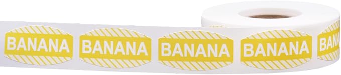 Banana Grocery Store Labels, Bakery Food Flavor Labels, 0.75 x 1.375 Inch Oval Shape, 500 Total Strong Adhesive Stickers, Ideal for Grocery Stores, Restaurants, Delis, and Food Trucks