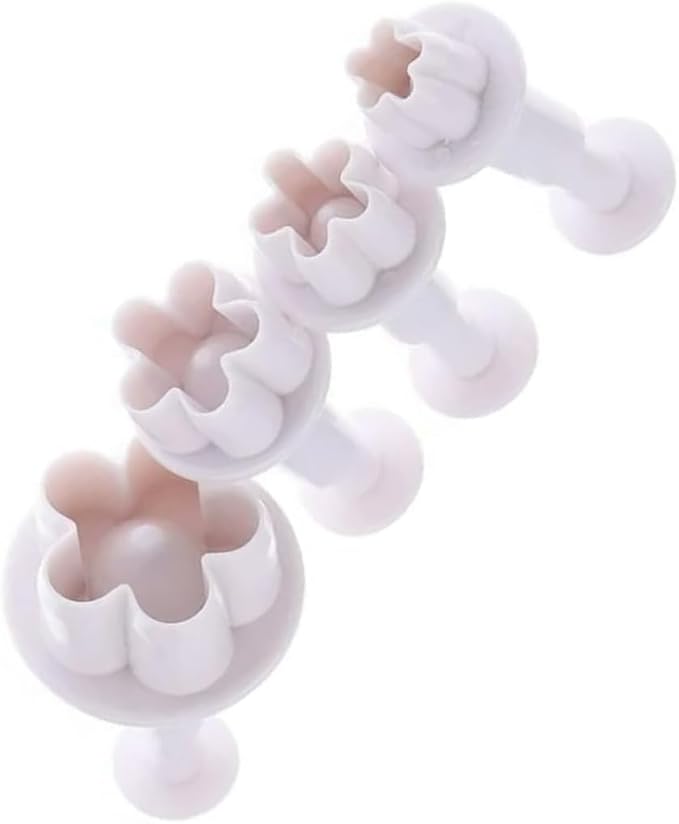 4Pcs White Flower Cookie Cutters,Flower Plunger Cookie Cutter DIY Blossom Cake Fondant Mold Plastic Cake Decorating Tools Baking Accessories for Baking Plastic,Dessert and Candy Sculpting Tools