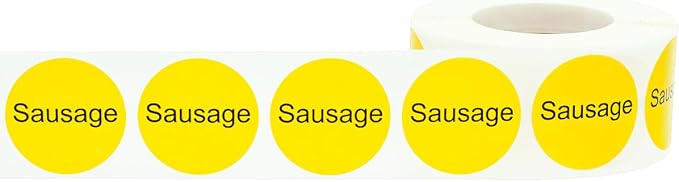 Yellow Sausage Deli Labels 1 Inch Round Circle Dot 500 Total Adhesive Stickers