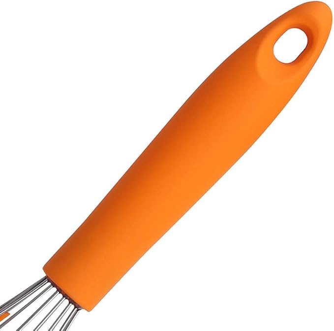 Silicone Wire Whisks Stainless Steel 12 inches Non Stick Orange Hand Dough Whisk Tiny Ballon Whisks for Cooking Matcha Tea Whisk with Spatulas