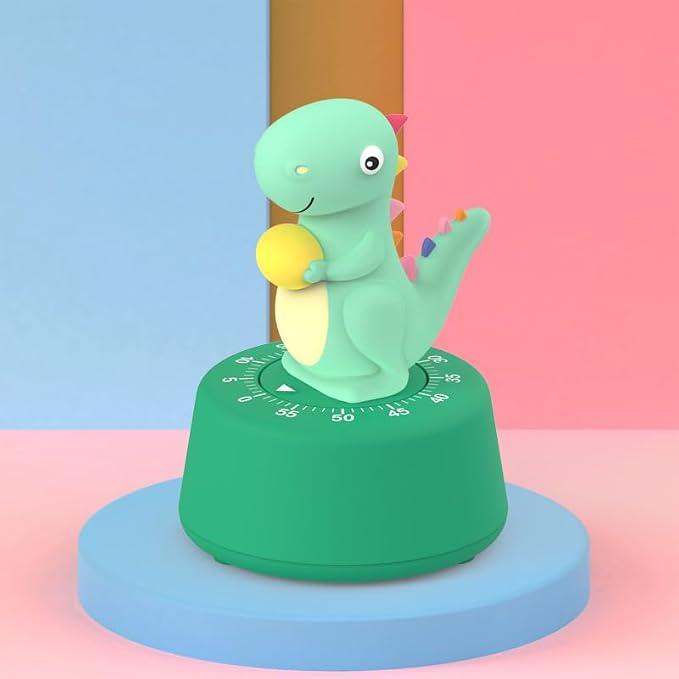 ELE DEPI 60 Minutes Mechanical Kitchen Timer,Cute Dinosaur Timer for Kids,Wind Up Egg Timer for Cooking,Reading,Classroom and Do Sports. (Light Green)