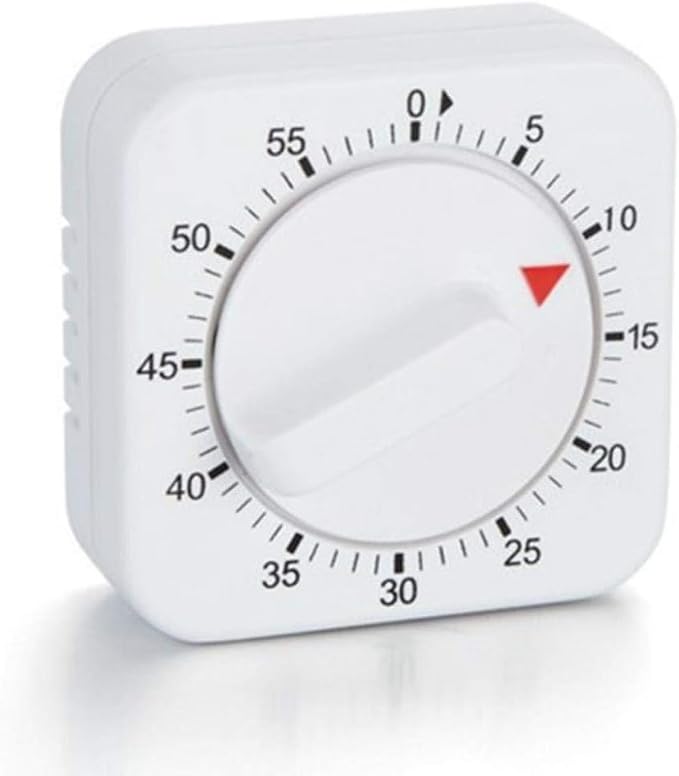 White Timer, 60 Minutes Kitchen Cook Square Timer Mechanical Countdown Alarm Clock Reminder, Thermometers and Timers