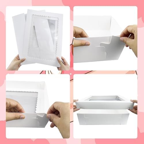 MUMULULU 14x10x4 Inch Cake Boxes with Window White Bakery Boxes Large Treat Box for Donuts Cookies Dessert Cupcakes Pastry Baking Pie Packaging (18)