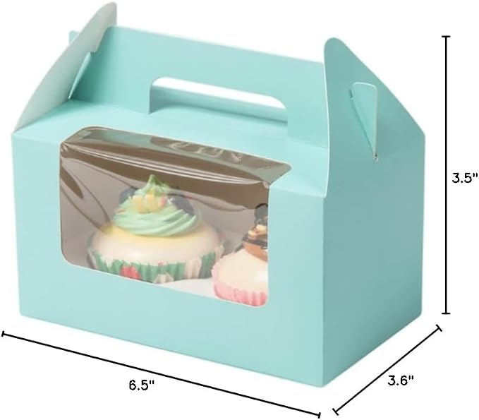 25Pcs Cupcake Containers -2 Holders Individual Cupcake Boxes with Clear Window Inserts and Handle Cupcake Muffins Cupcake Carriers for Birthday Party Wedding Cookies Pastries (Blue)