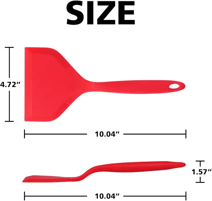 Silicone Tamagoyaki Spatula - Wide, Nonstick, Heat-Resistant for Egg, Fish, Burgers, Steak, Pizza - Red