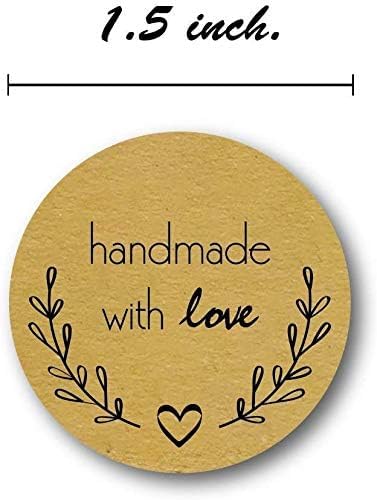 Olive Branch Handmade with Love Stickers / 1.5" Round Brown Kraft Greenery Handmade with Love Canning Crafting Small Business Labels / 500 Homemade Project Decals/Made in The USA