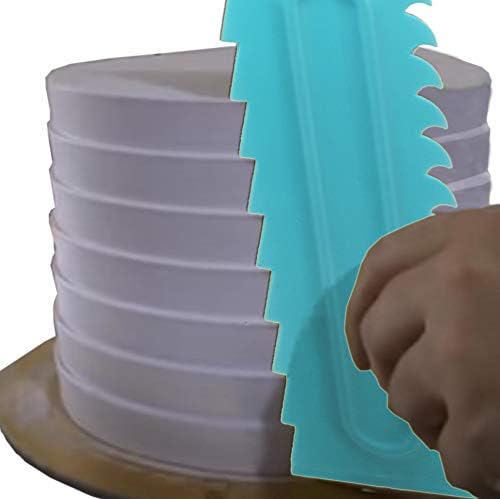 Cake Scraper Polisher Set of 6 Pack Decorating Comb and Icing Smoother Mousse Butter Cream Cake Edge Tools, Plastic Sawtooth 12 Design Textures-Blue
