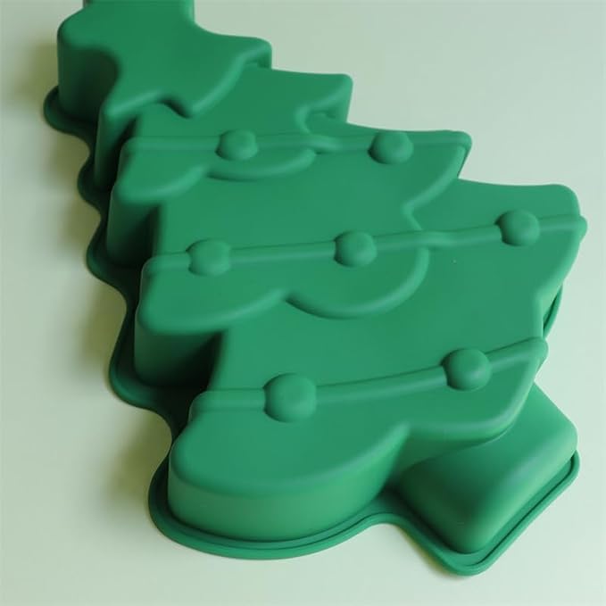 Silicone Cookies Biscuit Mold, Christmas Halloween Candy Mold, Reusable DIY Baking Mold Jelly Chocolate Mold, Ice Cube Tray Wax Melt Molds(Set of 2 Green Big Christmas Trees)
