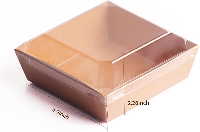 BUIYLV 50 Pack Charcuterie Boxes with Clear Lids, 4 Inches Brown Dessert Boxes To Go Disposable Mini Charcuterie Boxes for Cookie, Sandwich, Strawberry, Cupcake, Macaron, Cake Slice