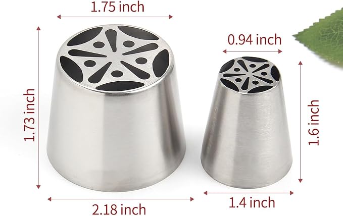 14 PCS Russian Piping Tips Set,Stainless Steel Icing Nozzles for Cake Decorating, Cream Flower Bouquet DIY Cookies, Desserts Baking Tools 1 XXL,1 XL,1 Medium Leaf,10 Piping Bags,1 Brush(S5)