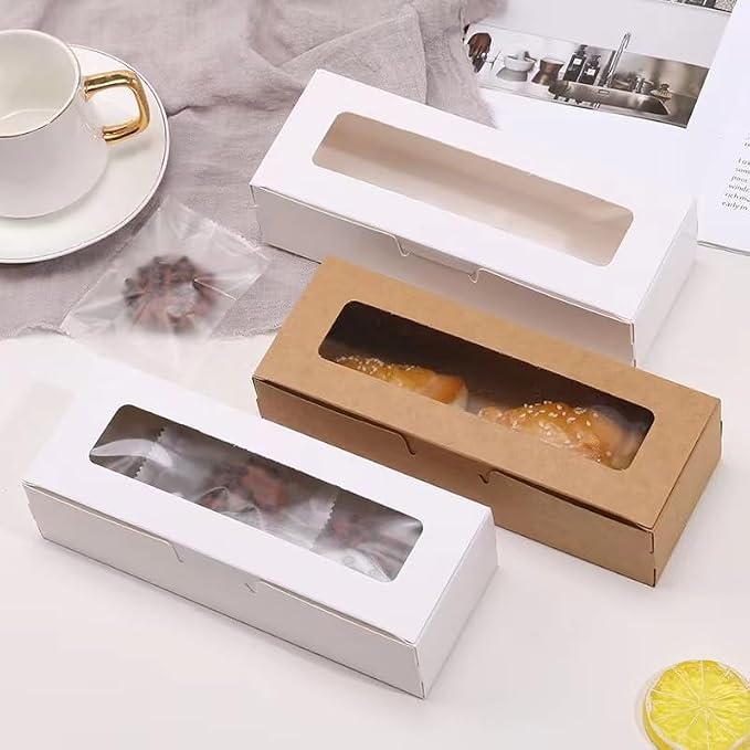 Xuwzenkl Macaron Boxes for 6 to 10 Macarons, 20 Pack 8x3x2 Inches Macaron Packaging for Home DIY Baking(White)