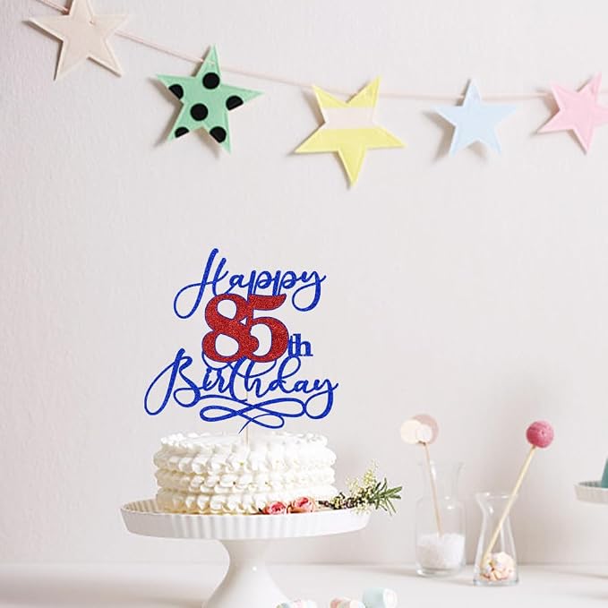 Happy 85th Birthday Cake Topper,Black font Golden Numbers 85th Birthday Cake Decoration,Hello 85, Cheers to 85 Years/85th Anniversary,85& Fabulous Party Decoration