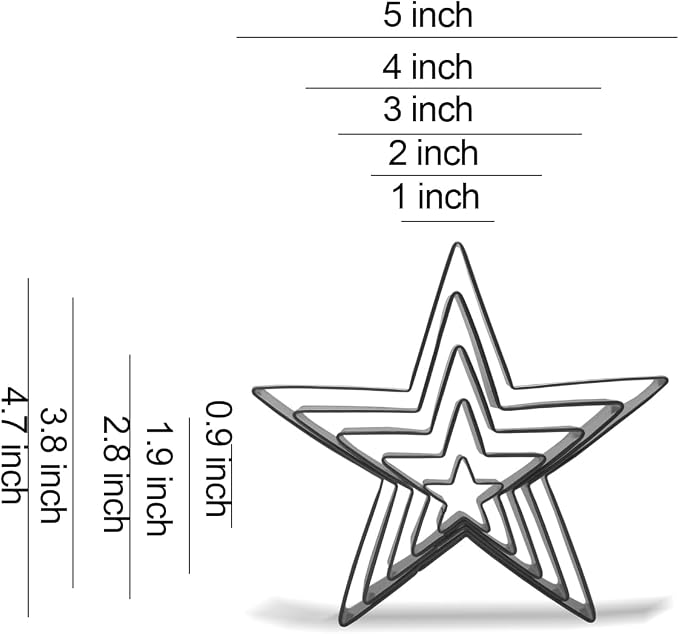 Keewah Star Cookie Cutter Set - 5”,4”,3”,2”,1” - 5 Piece - Stainless Steel