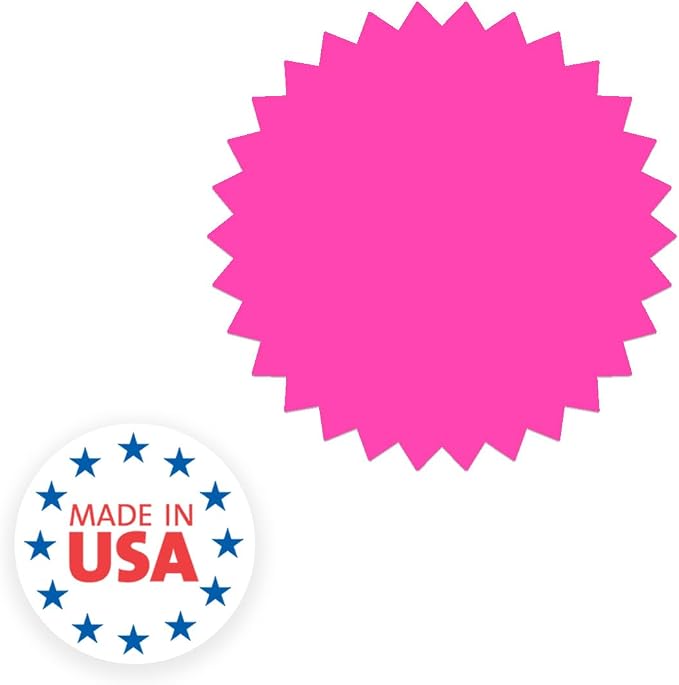 Fluorescent Pink Starburst Stickers / 2" Embosser Labels / 500 Bright Neon Envelope Seals Per Roll/Bold Sunburst Shape Color Coding Labels/Made in The USA