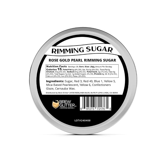 Brew Glitter - Rose Gold Pearl Rimming Sugar (1LB, 1x Resealable Bag) Cocktail Garnish for Mixed Drinks & Refreshments