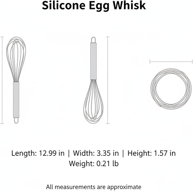 Silicone Egg Whisk with Stainless Steel Core, Coated Wires for Mixing Eggs and Batters in Non-Stick Cookware (1 PC)
