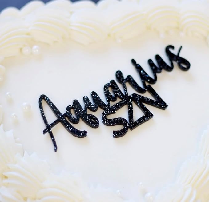 Acrylic Cake Topper Charm | Custom, Flat Acrylic, Personalized Birthdays, Elegant Script, Cake Decoration