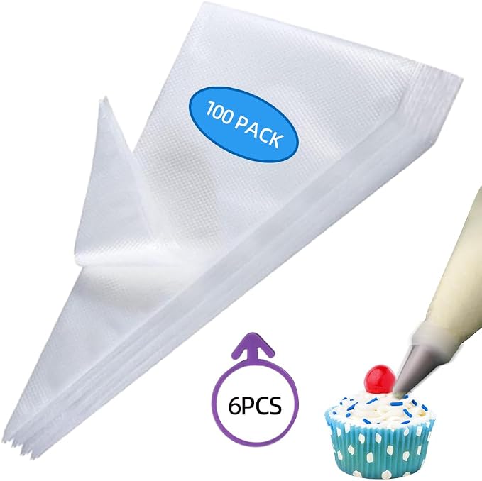 18Inch Large Piping Bags Disposable,100 PACK Extra Large Thick Pastry Bags with 6IcingBag Ties, 18'' Thickened large piping bags for layered cakes,Birthday Cake Filling Cream,Cupcakes,baking decor