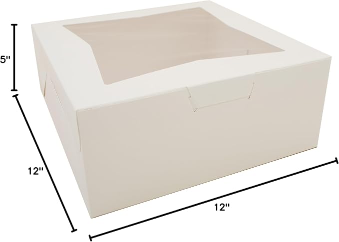 Southern Champion Tray 23073 Paperboard White Lock Corner Window Bakery Box, 12" Length x 12" Width x 5" Height (Case of 100)