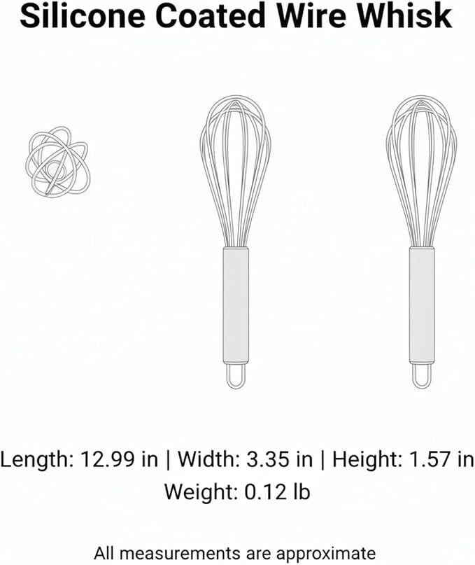 13 Inch Silicone Coated Wire Whisk for Non-Stick Cookware, Stainless Steel Mixing Tool, Red