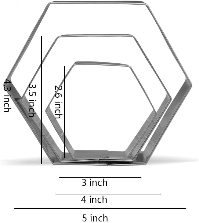 Large Hexagon Cookie Cutter Set - 5”,4”,3” - 3 Piece - Stainless Steel