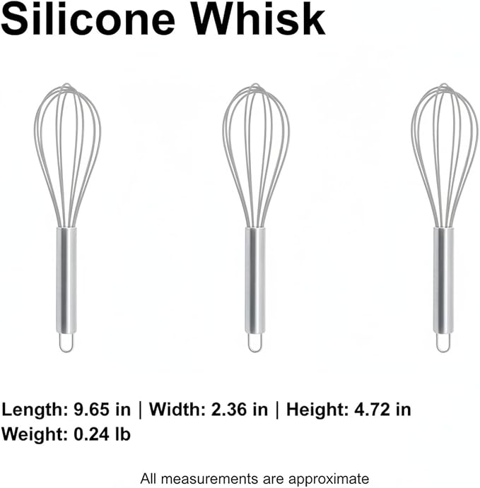 Silicone Whisk with Stainless Steel Core, Coated Wires for Non-Stick Cookware, Mixing Tool for Baking and Cooking, 9.6 Inch (1 PC)