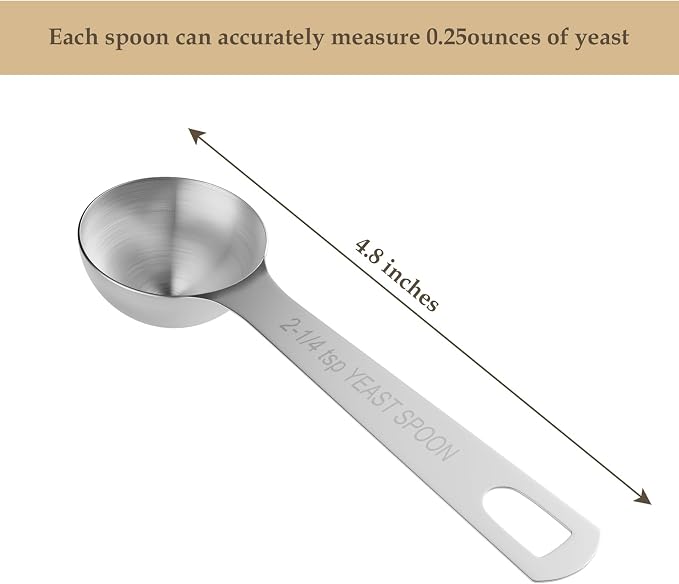 2PCS Yeast Measuring Spoon, Stainless Steel 2-1/4 Teaspoons, 2.25tsp, 0.25 Ounces