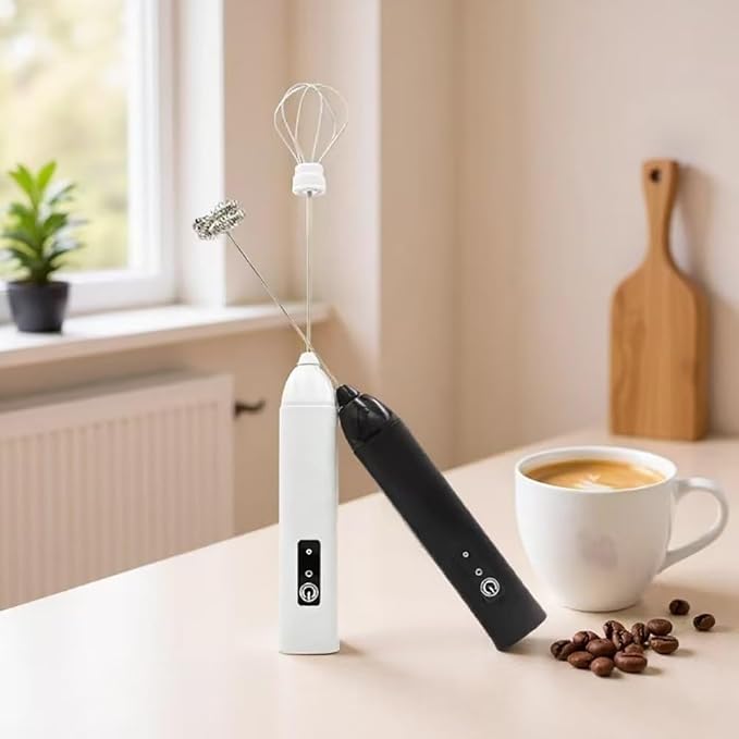 Milk Frother Handheld Rechargeable Electric Frother Wand Coffee Foam Maker with 2 Stainless Stee Whisks & 3 Speeds,Drink Mixer Handheld for for Latte, Cappuccino, Hot Chocolate, Matcha, Egg (Black)