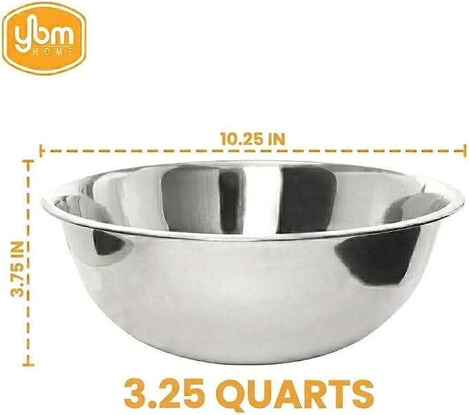 YBM HOME Stainless Steel Mixing Bowl - Premium Polished Mirror Nesting Metal Bowl for Cooking and Serving, Stackable for Convenient Storage-3.25 Quart, 1191, silver