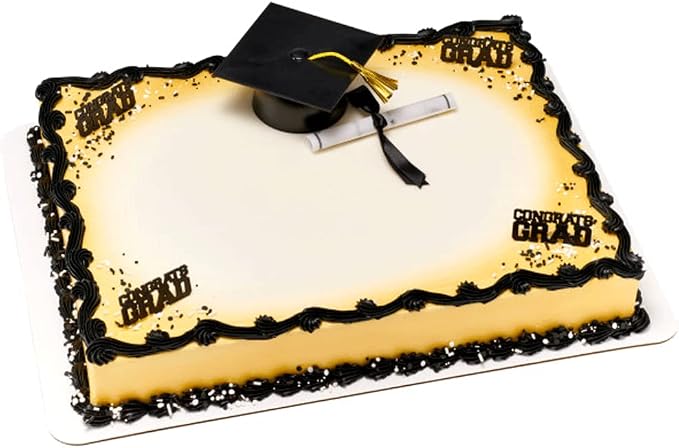 Plastic Graduation Cap Cake Topper with Large Paper Diploma Cake Topper (Black)