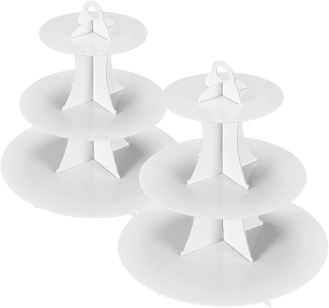 YLDW Cupcake Stand, 3-Tier Cupcake Stand Display, Cardboard Cup Cake Tower Stand, Disposable Dessert Stand for Birthday Tea Party Baby Shower Treat Decorations, White