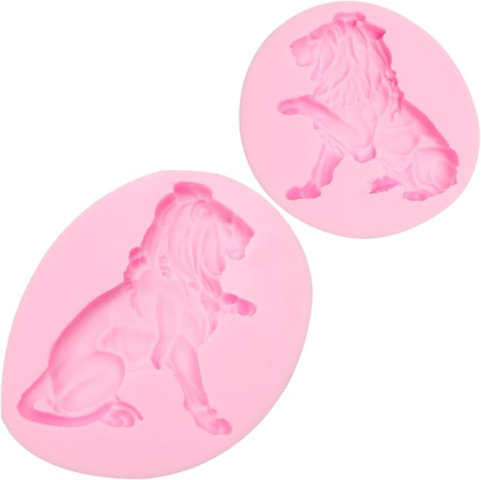 3D Lion Silicone Molds 2 Pcs, Forest Theme Jungle Safari Animal Lion Chocolate Baking Fondant Molds for Cake Decoration Candy Cupcake Topper Cake Polymer Clay Crafts Epoxy Resin