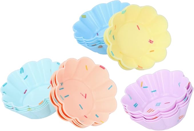 Silicone Cupcake Baking Cups, 20Pcs Reusable Small Muffin Liners Nonstick Pastry Muffin Molds Fancy Dessert Tray Petal Flower Set