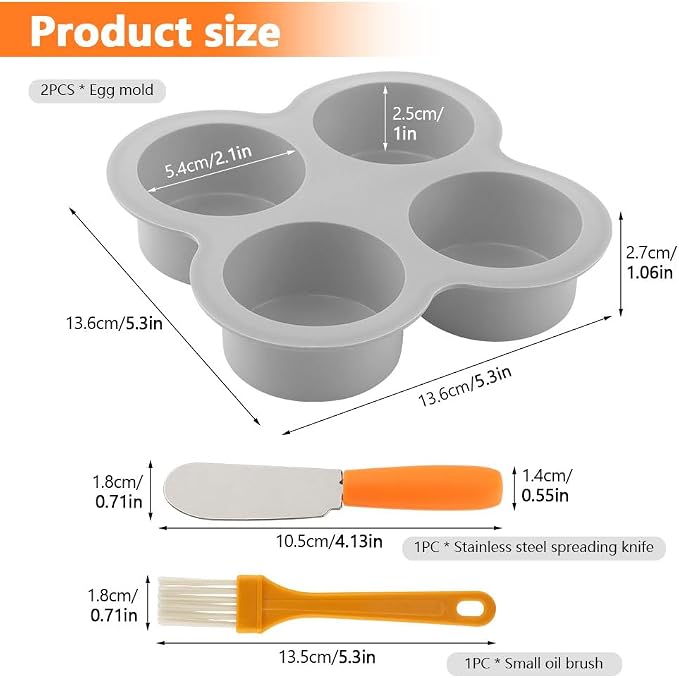 2 Pack Air Fryer Egg Bite Molds, 4 Cups Round Muffin Pans, Silicone Egg Bite Molds with Spreader&Oil Brush Nonstick Air Fryer Baking Pan for Cupcake, Muffin, Tart, Frittata, Quiche