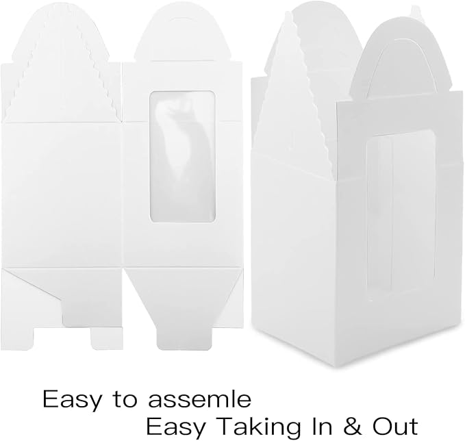 Cupcake Boxes, 30 Pcs Single Cupcake Boxes Individual Cupcake Containers Muffins Cupcake Carriers Holder Kraft Pastry Containers with Insert Window & Handle for Wedding Birthday Parties (White)
