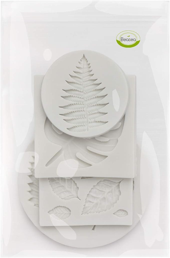 Beasea Leaf Fondant Silicone Mold, 4pcs Leaf Soap Mold Rose Clay Molds Maple Pattern Mold Candy Chocolate Cake Decorating Molds for Sugar Craft