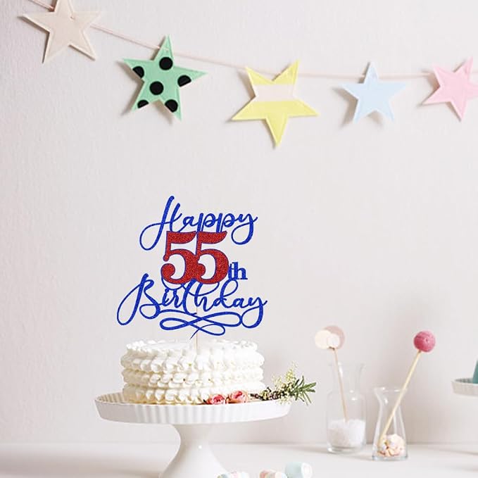 Happy 55th Birthday Cake Topper,Black font Golden Numbers 55th Birthday Cake Decoration,Hello 55, Cheers to 55 Years/55th Anniversary ,55& Fabulous Party Decoration