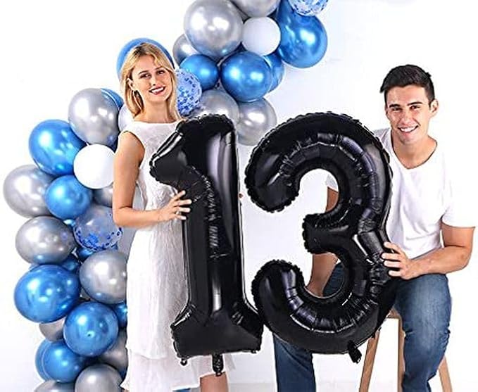 Black Number 2 Balloon 40 Inch, 2nd Birthday Decoration for Toddlers Girls Boys, Sparkling 2 Number Balloon Party Decor