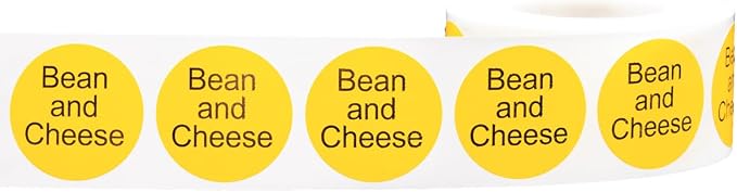 Yellow with Black Bean & Cheese Circle Dot Adhesive Stickers, 1 Inch Round Labels, 500 Total Stickers