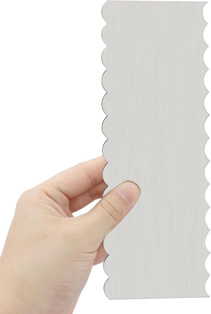 8.7 Inch Stainless Steel Cake Scraper, Double Sided Patterned Edge Stripe Edge Smoother Scraper Cake Decorating for Mousse Butter Cream (Style 3)