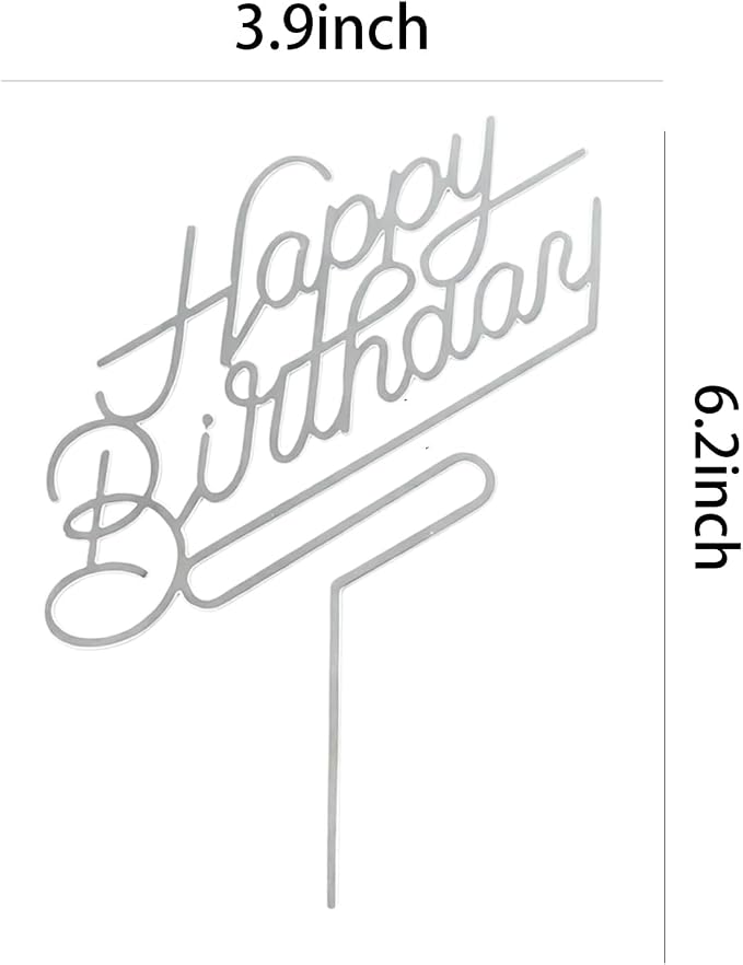 Happy Birthday Acrylic Cake Topper Birthday Party Decorations Cupcake Toppers Decorations Supplies (silvery 1)