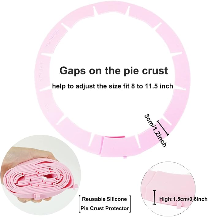 Adjustable Silicone Pie Crust Shield Protectors - BPA-free Kitchen Tool for Baking Pizza, Fits 8-11.5 Inches (Pink-2pcs)
