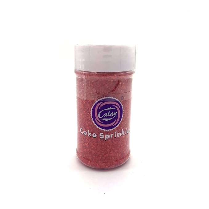 Edible Red Sanding Sugar Sprinkles Cupcake Cake Toppers, Celebrations Candy Pearls Shaker Jar Wedding Party Cake Dessert Food Decoration Supplies 3.2oz(Red)